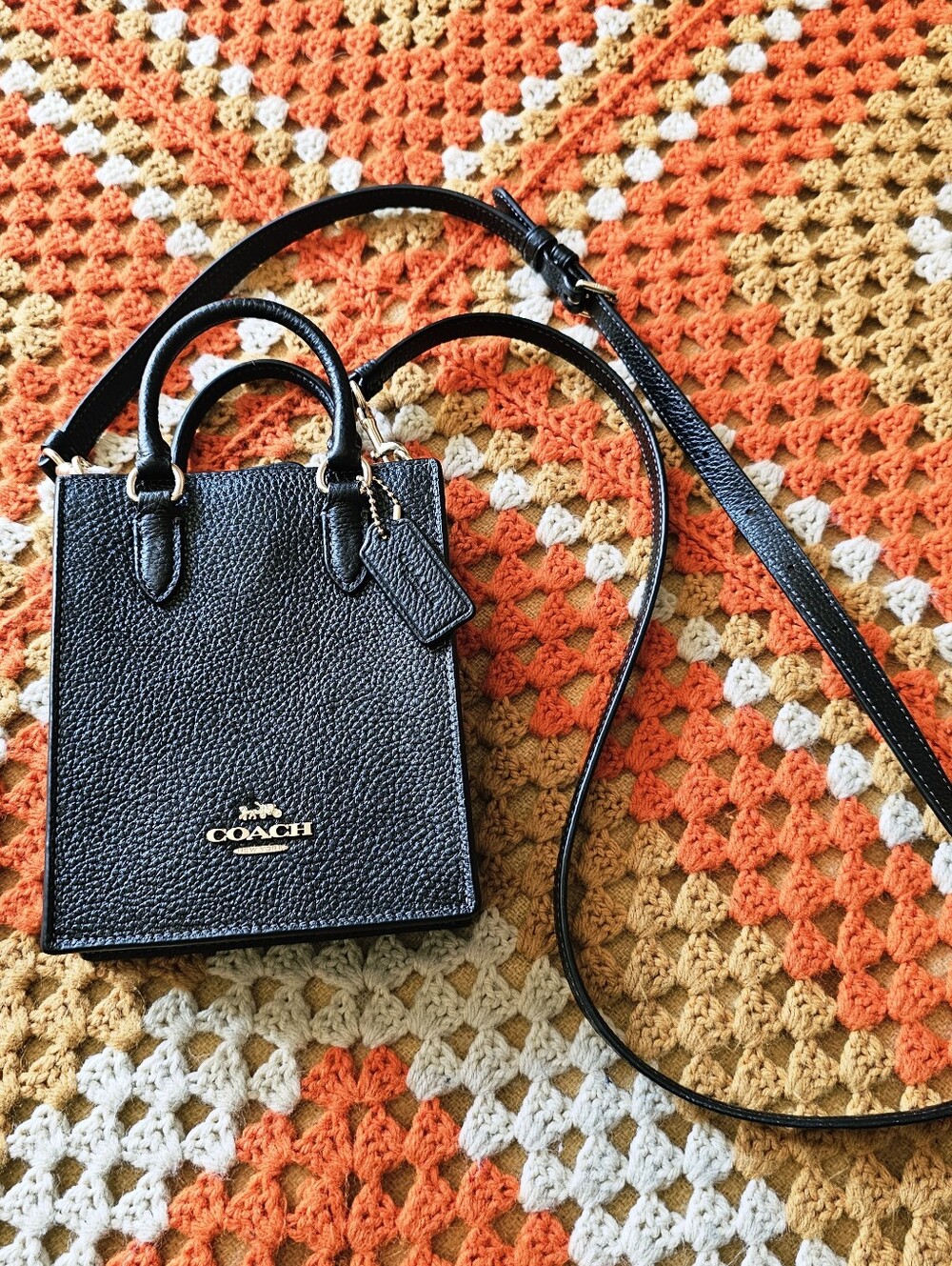 Coach Mini North/South Tote Black Pebble Leather Crossbody Bag Authentic EUC